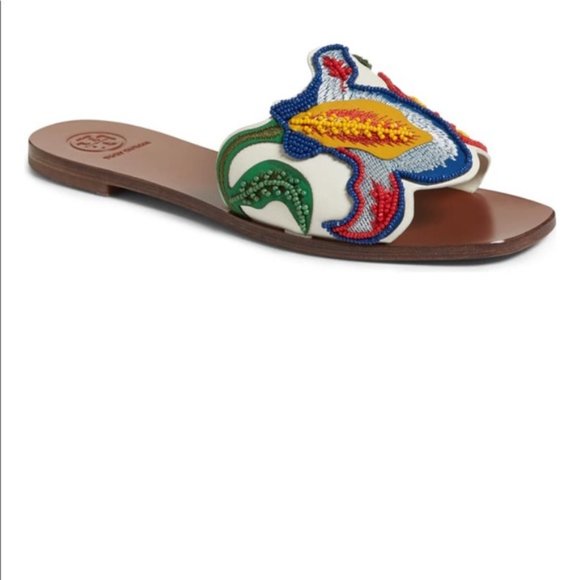 Tory Burch Shoes - Tory Burch Bianca floral beaded flat sandals size 7 1/2